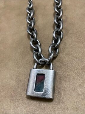 Silver Padlock Pendant Chain Necklace in Silver